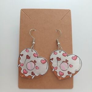 Fashion Jewelry White and Pink Heart Donut Dangle Earrings